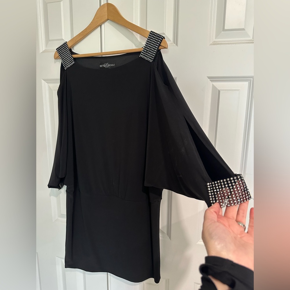Betsy & Adam Black Batwing Sleeve Mini Dress - Picture 3 of 5